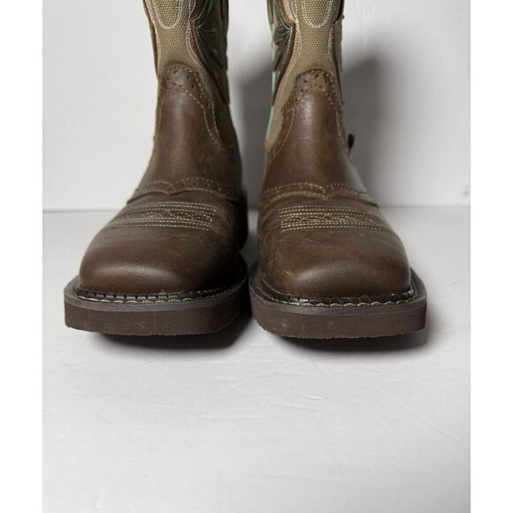 Justin Womens 8" Nettie Western Cowboy Brown Leather Boots Square Toe Sz 9B NEW - Picture 10 of 15